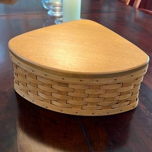 2002 Longaberger Large Corner Basket with Wood Lid and Protector, Unused